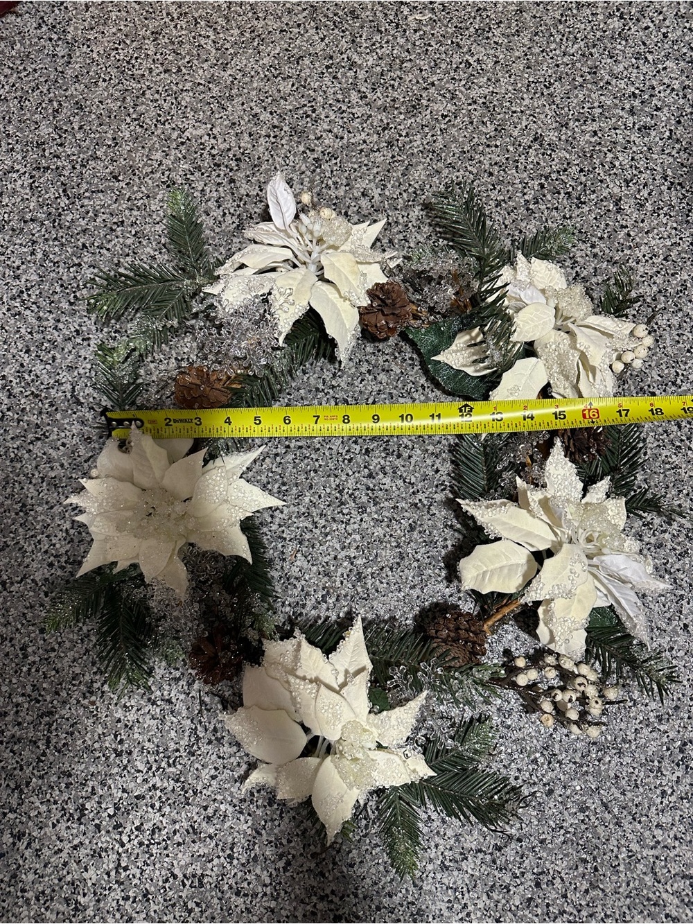 Holiday White Poinsettia and Pine Wreath - Decorative Accent